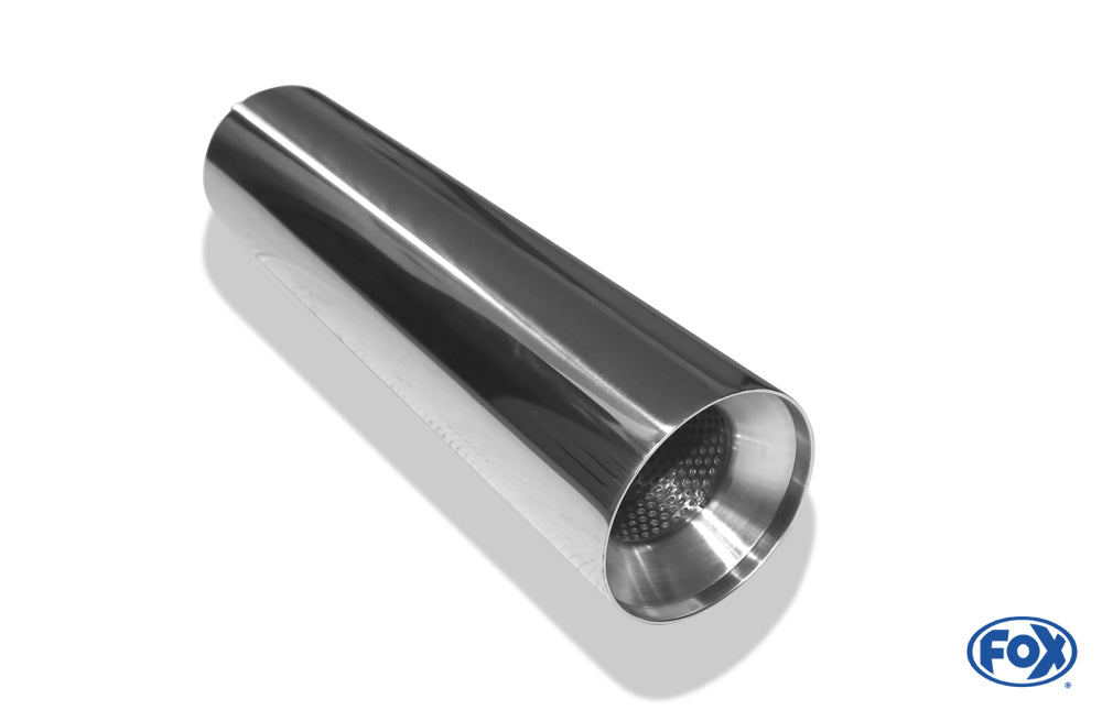 FOX Anschweißendrohr Typ 22 Ø 100 mm / Gesamtlänge: 400 mm  - rund / uneingerollt / gerade / mit poliertem Absorber (Innendurchmesser 63mm - Länge: ca. 140mm)