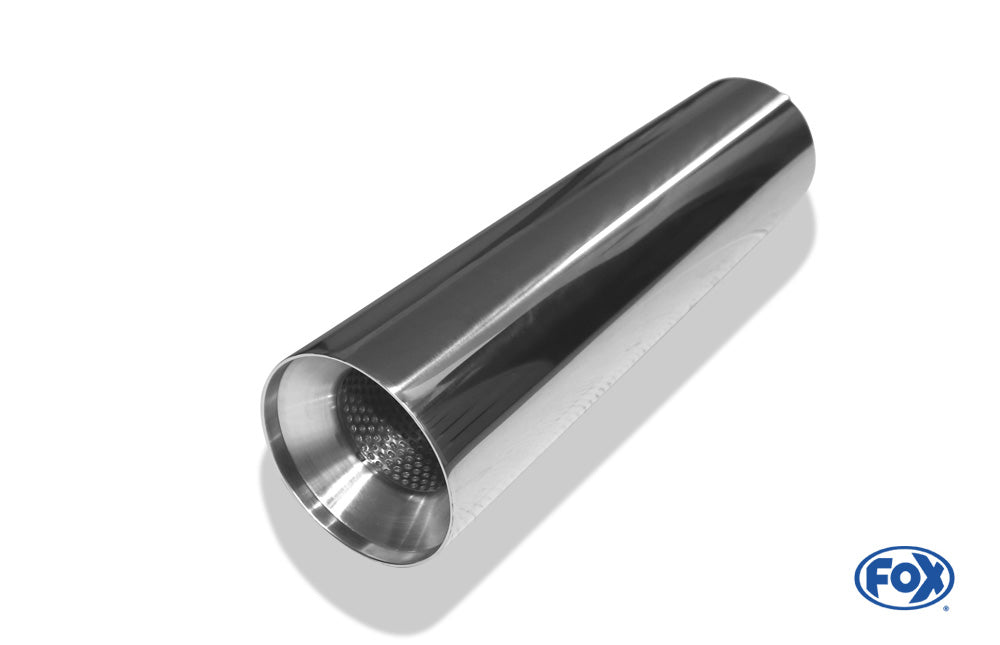 FOX Anschweißendrohr Typ 22 Ø 100 mm / Gesamtlänge: 400 mm  - rund / uneingerollt / gerade / mit poliertem Absorber (Innendurchmesser 63mm - Länge: ca. 140mm)