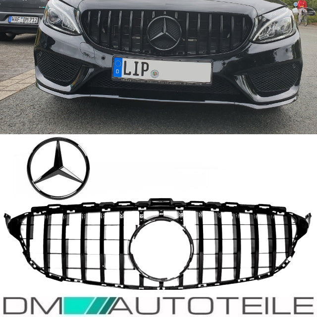 Sport-Kühlergrill für Panamericana GT Schwarz Glanz +Stern passend für Mercedes C Klasse W205 S205 14-18
