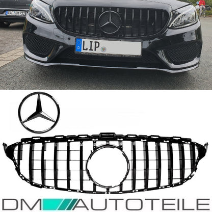 Sport-Kühlergrill für Panamericana GT Schwarz Glanz +Stern passend für Mercedes C Klasse W205 S205 14-18