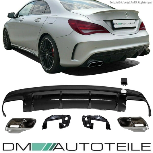 SET Sport Diffusor schwarz + Blenden Chrom passt für Mercedes W117 CLA AMG Sport nicht A45 Bj 13-16