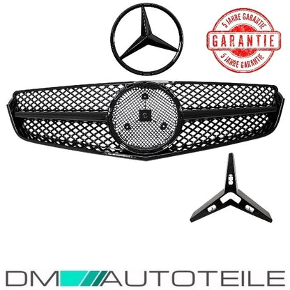 Set Kühlergrill Komplett Schwarz + Stern lackiert passt für Mercedes E-Klasse Coupe Cabrio W207 nicht für AMG E63 ab Bj 09-13