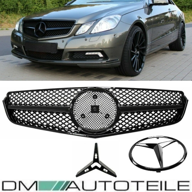 Set Kühlergrill Komplett Schwarz + Stern lackiert passt für Mercedes E-Klasse Coupe Cabrio W207 nicht für AMG E63 ab Bj 09-13