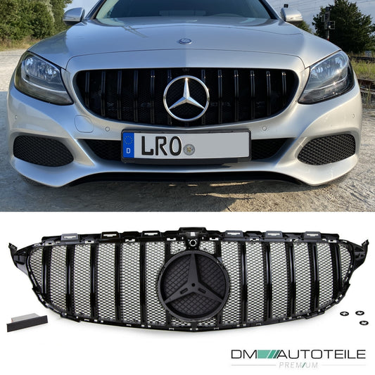 Sport-Kühlergrill für Panamericana GT Grill Schwarz Glanz +Race Gitter exklusiv passend für Mercedes C Klasse W205 S205 14-18