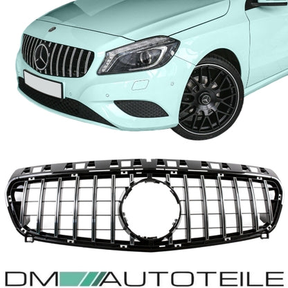 Sport Kühlergrill für Panamericana GT Schwarz Chrom passt für Mercedes A-Klasse W176 Vorfacelift 12-15