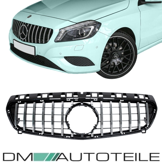 Set Sport Kühlergrill für Panamericana GT Schwarz Chrom +Stern passt für Mercedes A-Klasse W176 Vorfacelift 12-15