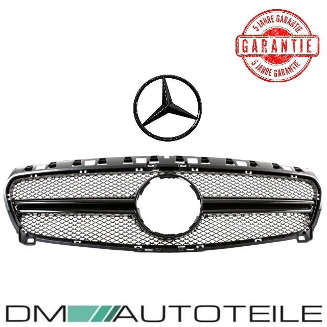 Set Sport Kühlergrill Schwarz Glanz + Stern passt für Mercedes A-Klasse W176 nicht AMG A45 Bj 13-15