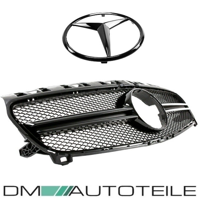 Set Sport Kühlergrill Schwarz Glanz + Stern passt für Mercedes A-Klasse W176 nicht AMG A45 Bj 13-15