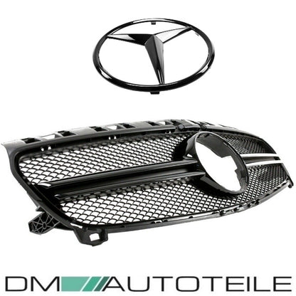 Set Sport Kühlergrill Schwarz Glanz + Stern passt für Mercedes A-Klasse W176 nicht AMG A45 Bj 13-15