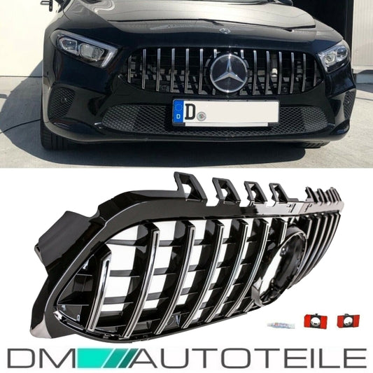 Sport-Kühlergrill für Panamericana GT Schwarz Chrom passt für Mercedes A-Klasse W177 Bj ab 2018 ohne Kamera Loch