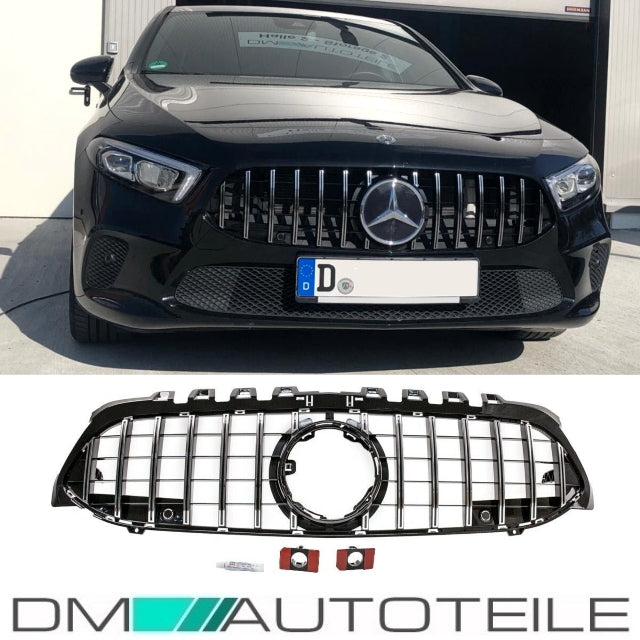 Sport-Kühlergrill für Panamericana GT Schwarz Chrom passt für Mercedes A-Klasse W177 Bj ab 2018 ohne Kamera Loch