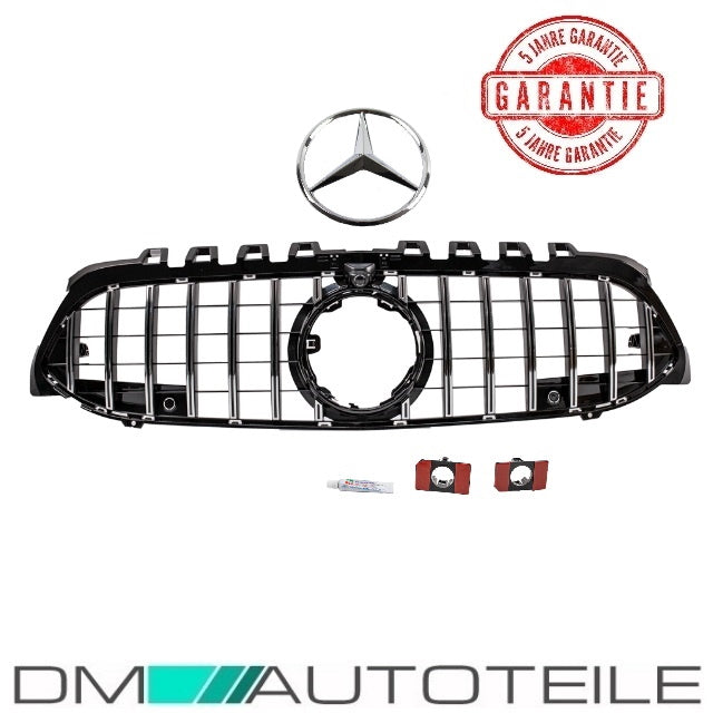Set Sport-Kühlergrill für Panamericana GT Chrom +Stern passt für Mercedes A-Klasse W177 Bj ab 2018 auch 360° Kamera
