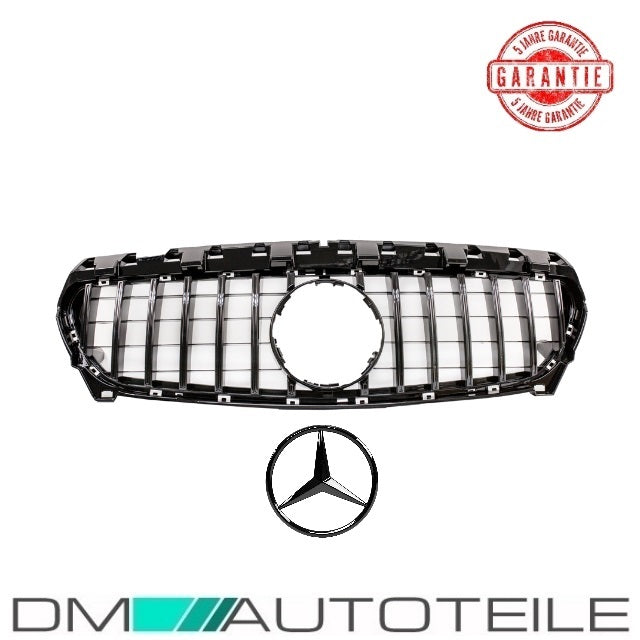 Set Sport-Kühlergrill für Panamericana GT schwarz glanz + Stern lackiert passt für Mercedes W117 CLA Bj 13-16 auch A45