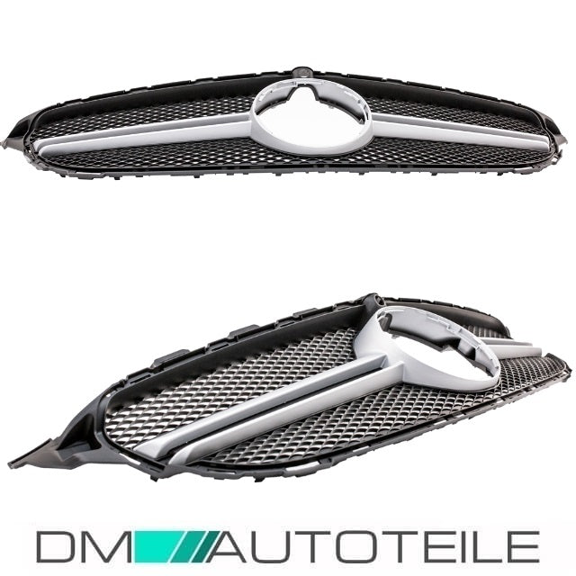 Wabendesign Kühlergrill Schwarz Silber passt für Mercedes W205 C-Klasse nicht C63 AMG +Kamera Bj 14-18