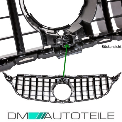 Sport-Panamerica GT Kühlergrill Schwarz Chrom passt für Mercedes C-Klasse W205 14-18 + 360° Kamera