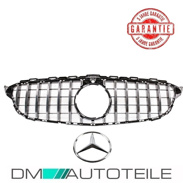 Sport-Panamerica GT Kühlergrill Schwarz Chrom +Stern passt für Mercedes C-Klasse W205 14-18 für Kamera