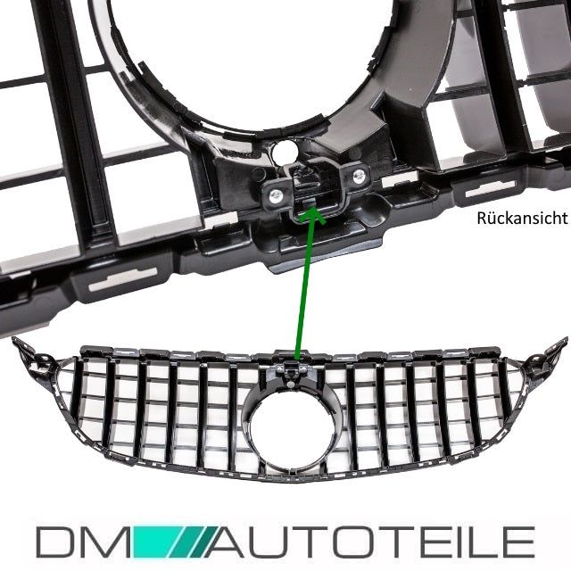 Sport-Panamerica GT Kühlergrill Schwarz Chrom +Stern passt für Mercedes C-Klasse W205 14-18 für Kamera