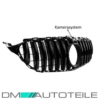Sport-Kühlergrill für Panamericana GT Grill Schwarz Glanz mit Kamera passt für Mercedes C-Klasse W205 S205 bj.14-18