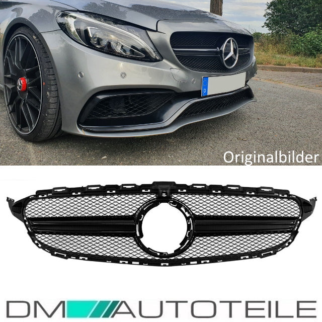 Facelift Kühlergrill Schwarz passt für Mercedes C-Klasse W205 S205 auch AMG Mopf ab 2018 +Kamera