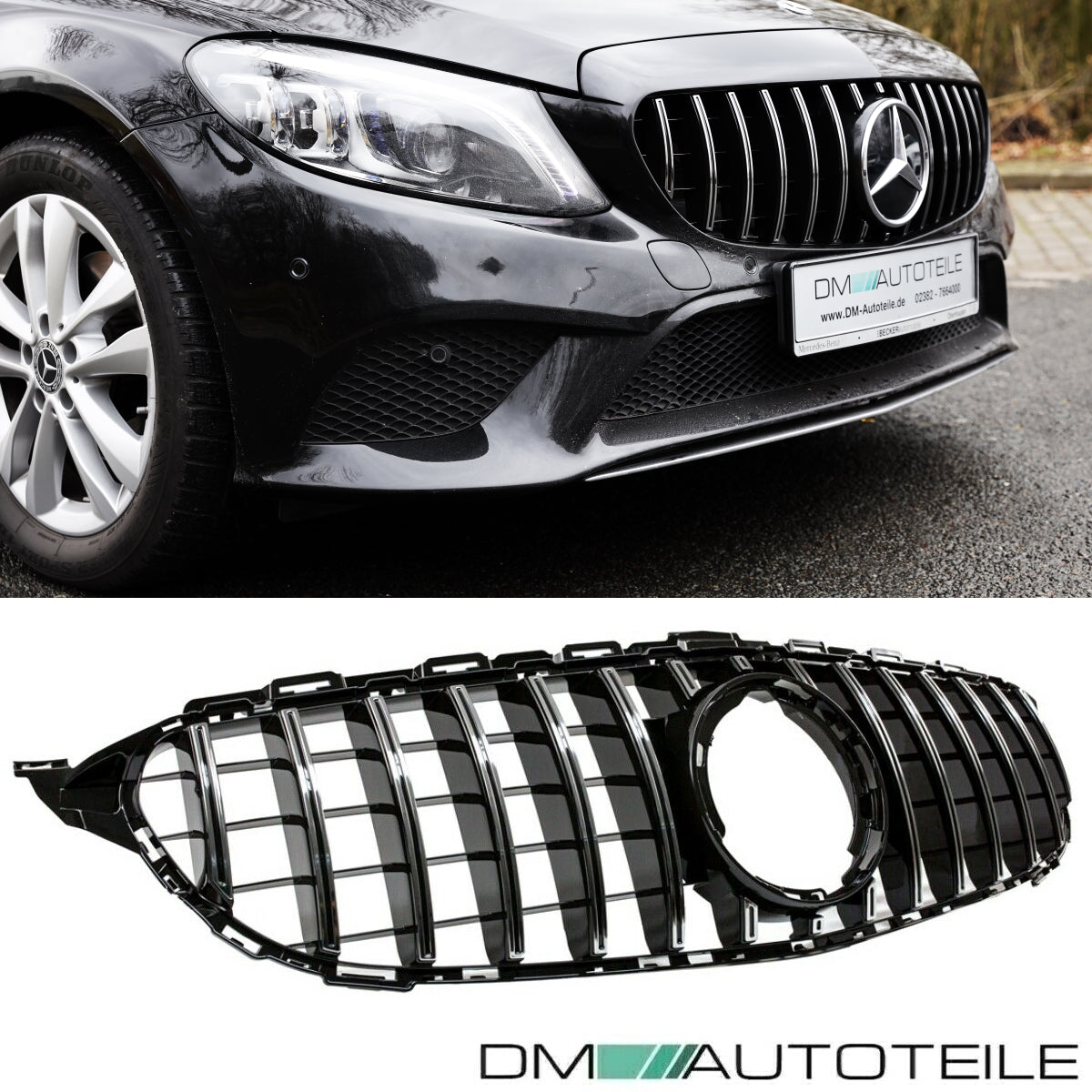 Sport-Kühlergrill für Panamericana GT Schwarz Chrom passt für Mercedes C-Klasse W205 S205 Mopf ab 2018