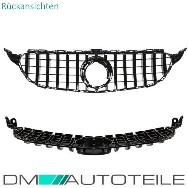 Sport-Kühlergrill für Panamericana GT Schwarz Chrom passt für Mercedes C-Klasse W205 S205 Mopf ab 2018