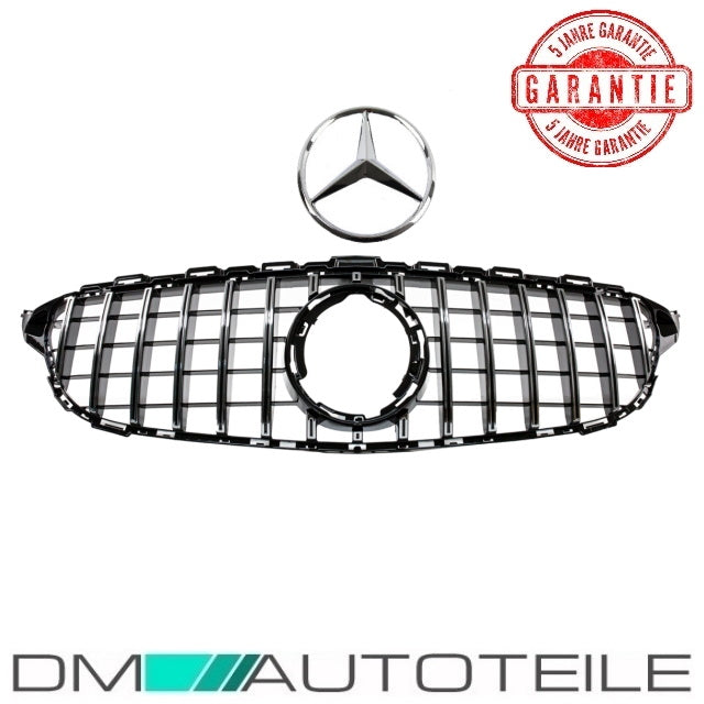 Set Sport-Kühlergrill für Panamericana GT Schwarz Chrom +Stern passt für Mercedes C-Klasse W205 S205 Mopf ab 2018
