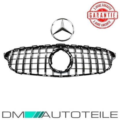 Set Sport-Kühlergrill für Panamericana GT Schwarz Chrom +Stern passt für Mercedes C-Klasse W205 S205 Mopf ab 2018