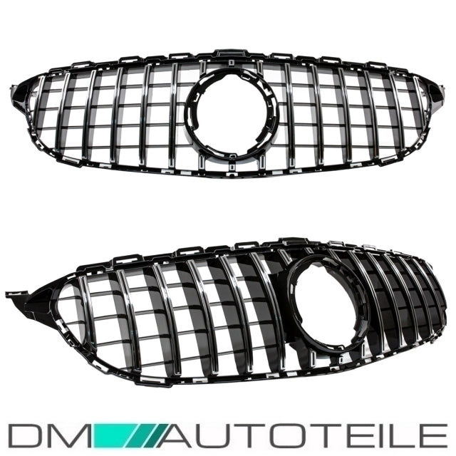 Set Sport-Kühlergrill für Panamericana GT Schwarz Chrom +Stern passt für Mercedes C-Klasse W205 S205 Mopf ab 2018