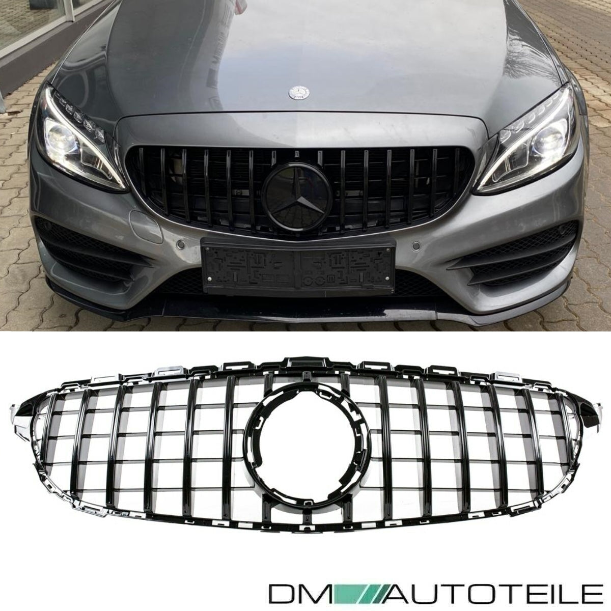 Sport-Panamericana Kühlergrill Schwarz Glanz passt für Mercedes C-Klasse W205 S205 Mopf ab 2018