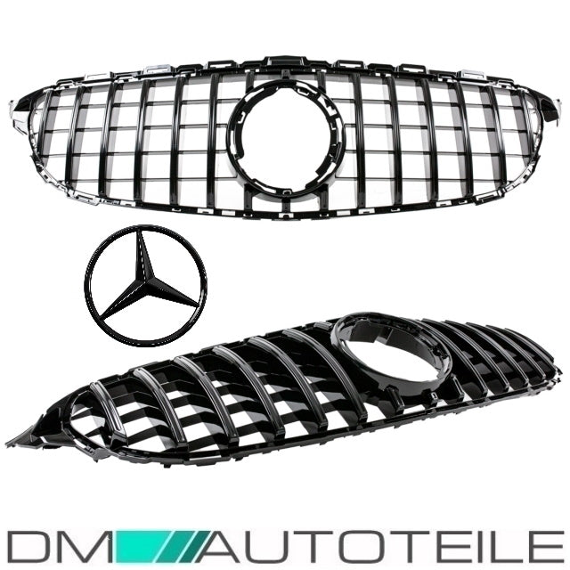Set Sport-Panamericana GT Facelift Kühlergrill Schwarz Glanz + Stern lackiert ohne Kamera passt für Mercedes C-Klasse W205...