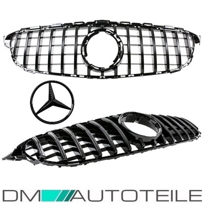 Set Sport-Panamericana GT Facelift Kühlergrill Schwarz Glanz + Stern lackiert ohne Kamera passt für Mercedes C-Klasse W205...
