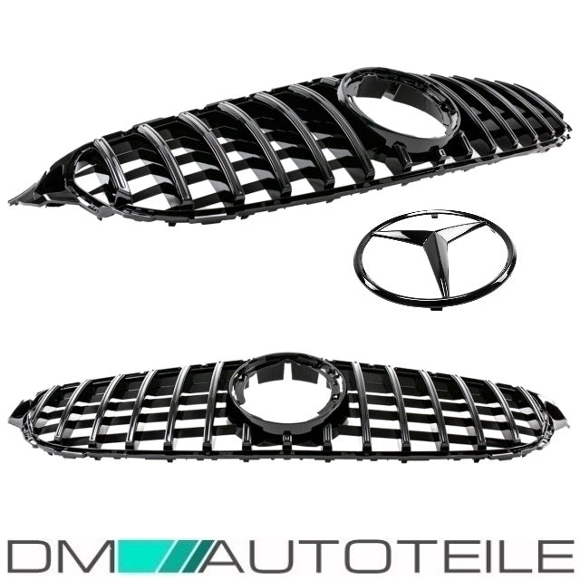 Set Sport-Panamericana GT Facelift Kühlergrill Schwarz Glanz + Stern lackiert ohne Kamera passt für Mercedes C-Klasse W205...