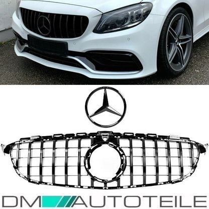Set Sport-Panamericana GT Facelift Kühlergrill Schwarz Glanz +Stern lackiert passt für Mercedes C-Klasse W205 S205 Mopf ab...