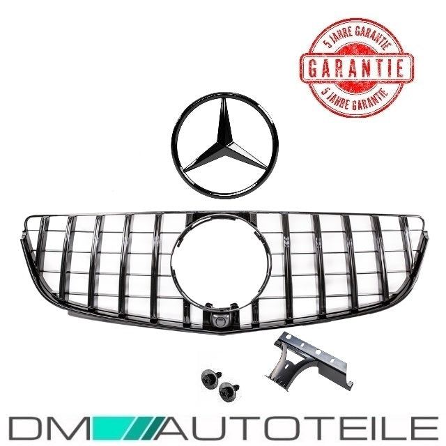 Set Sport-Kühlergrill für Panamericana GT Schwarz Glanz +Stern lackiert passend für Mercedes E C207 A207 Mopf 13-17