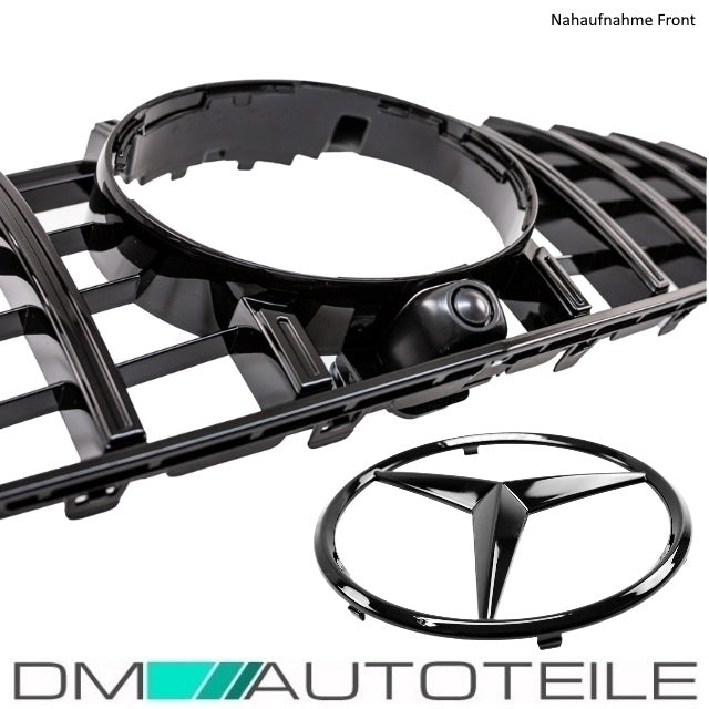 Set Sport-Kühlergrill für Panamericana GT Schwarz Glanz +Stern lackiert passend für Mercedes E C207 A207 Mopf 13-17