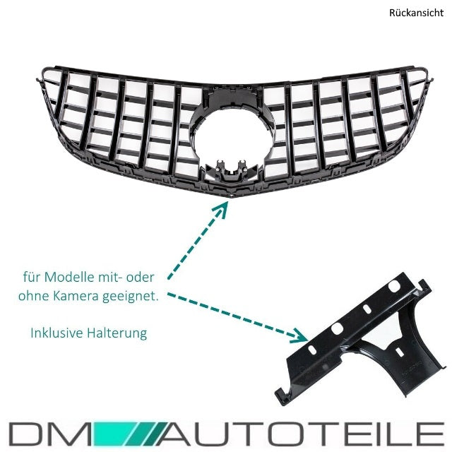Set Sport-Kühlergrill für Panamericana GT Schwarz Glanz +Stern lackiert passend für Mercedes E C207 A207 Mopf 13-17