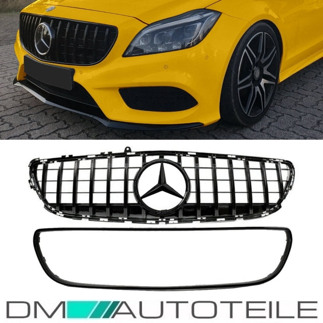 Set Sport-Kühlergrill für Panamericana GT Schwarz glanz +Stern lackiert passt für Mercedes W218 CLS Mopf Bj 2014-2018 ohne Kamera