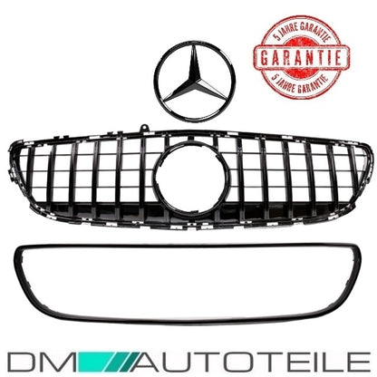 Set Sport-Kühlergrill für Panamericana GT Schwarz glanz +Stern lackiert passt für Mercedes W218 CLS Mopf Bj 2014-2018 ohne Kamera