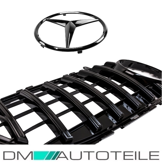 Set Sport-Kühlergrill für Panamericana GT Schwarz glanz +Stern lackiert passt für Mercedes W218 CLS Mopf Bj 2014-2018 ohne Kamera