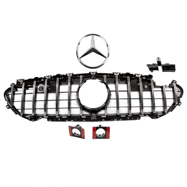 Set Sport-Kühlergrill für Panamericana GT Chrom +Stern passt für Mercedes C257 CLS Bj ab 2018 auch Kamera