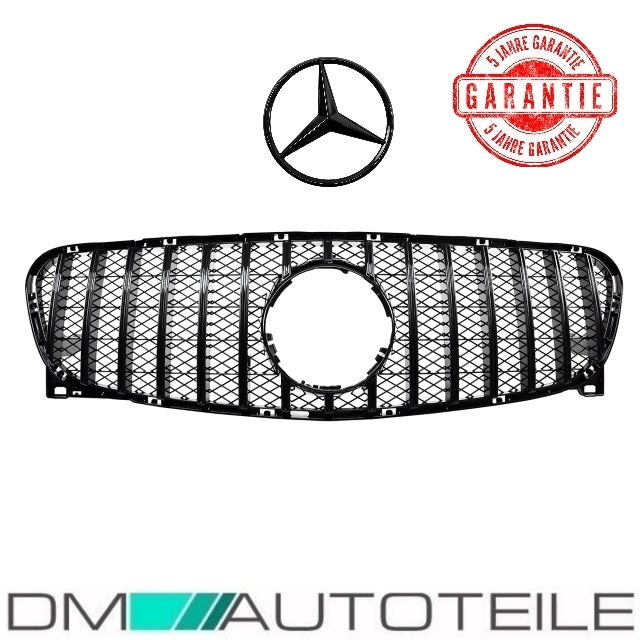 Sport-Kühlergrill für Panamericana GT Schwarz Glanz +Stern lackiert passt für Mercedes GLA X156 Bj 14-16
