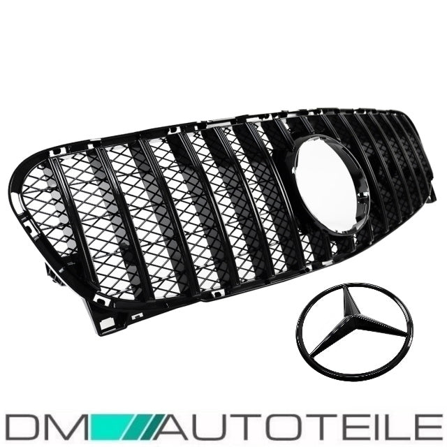 Sport-Kühlergrill für Panamericana GT Schwarz Glanz +Stern lackiert passt für Mercedes GLA X156 Bj 14-16