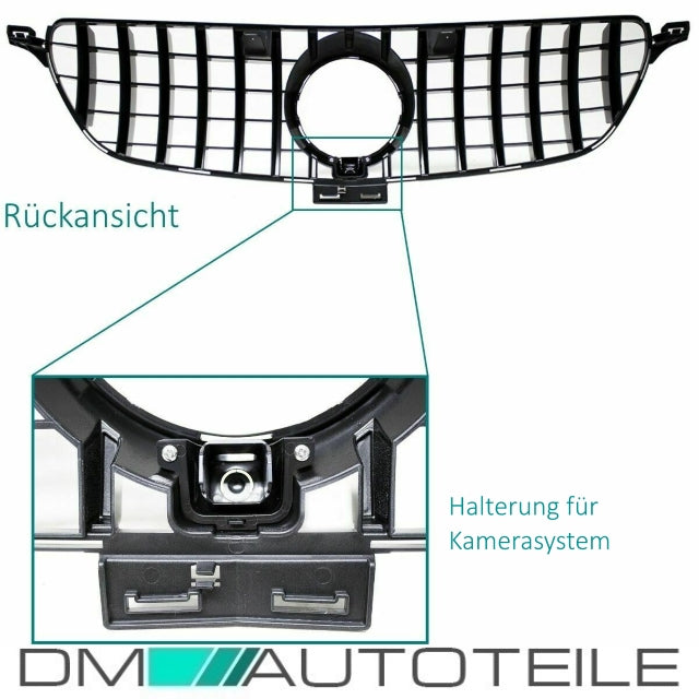 Sport-Kühlergrill für Panamericana GT Schwarz glanz für Kamera +Stern  passt für Mercedes M-Klasse W166 GLE Bj ab 2015