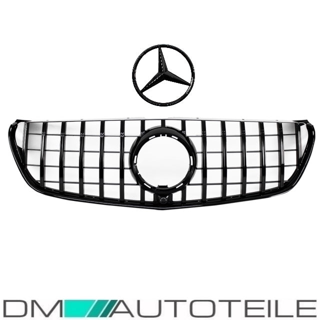 Set Sport-Kühlergrill für Panamericana GT Schwarz Glanz +Stern lackiert  für Kamera passt für Mercedes V-Klasse W447 Bj ab 2014