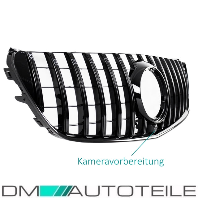 Set Sport-Kühlergrill für Panamericana GT Schwarz Glanz +Stern lackiert  für Kamera passt für Mercedes V-Klasse W447 Bj ab 2014