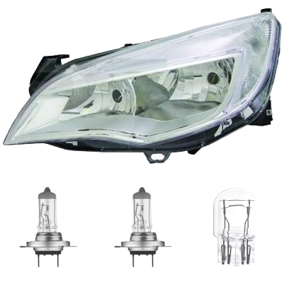 Depo / TYC Scheinwerfer Hauptscheinwerfer Frontscheinwerfer links H7/H7 chrom mit Motor und Tagfahrlicht für Opel Astra J ...