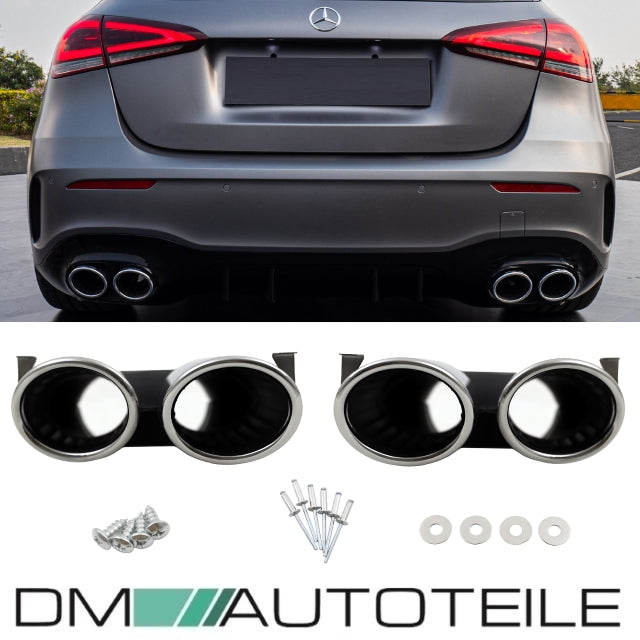 Sport Auspuffblenden SET Chrom passt für Mercedes A-Klasse W177 Hatchback nicht A45 AMG