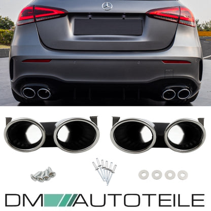 Sport Auspuffblenden SET Chrom passt für Mercedes A-Klasse W177 Hatchback nicht A45 AMG