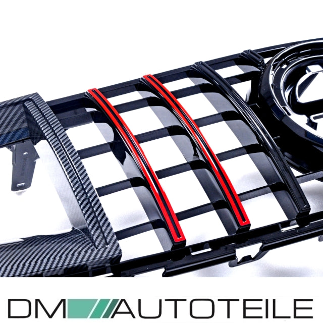 Evo Kühlergrill für Panamericana GT Schwarz Rot + Carbon passt für Mercedes GLC X253 ab 2019