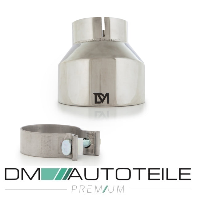 DM Exklusive Design Set Edelstahl Chrom poliert Auspuffblende Ø 114mm+ Verbinder passt für Hyundai I30 N+ABE